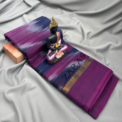 Bharatanatyam Dance Practice Saree - Blue D Purple Mixed Ikkat Border image 1