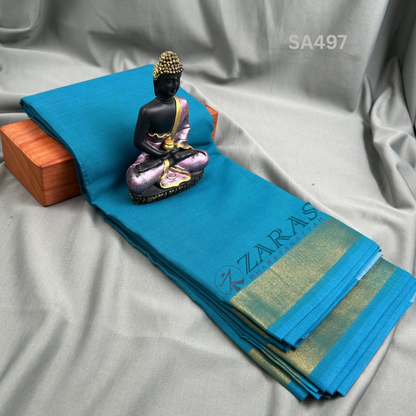 Bharatanatyam Dance Practice Saree - L Blue with Gold Plain Border image 0