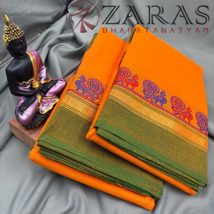 Bharatanatyam Dance Practice Saree - Mango Yellow Green Small Peacock Border image 2