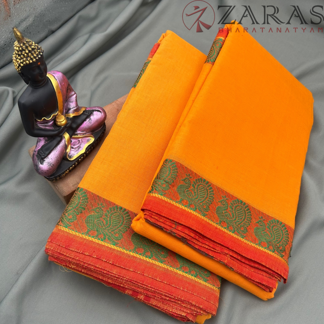 Bharatanatyam Dance Practice Saree - M Yellow with Red Peacock Border image 1