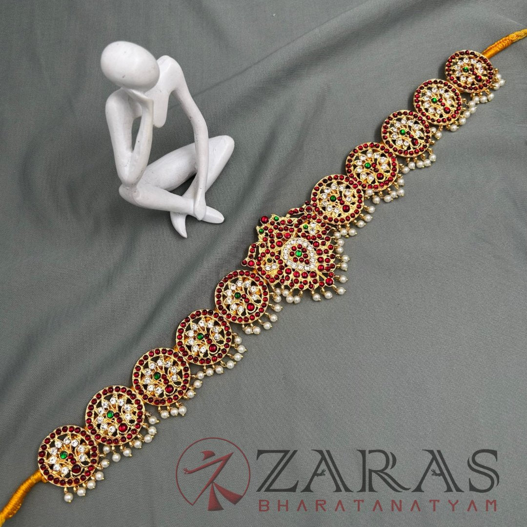 Bharatanatyam Dance Jewellery - Leaf & Peacock RG Kemp CS Hip Belt (Ottiyanam) image 0