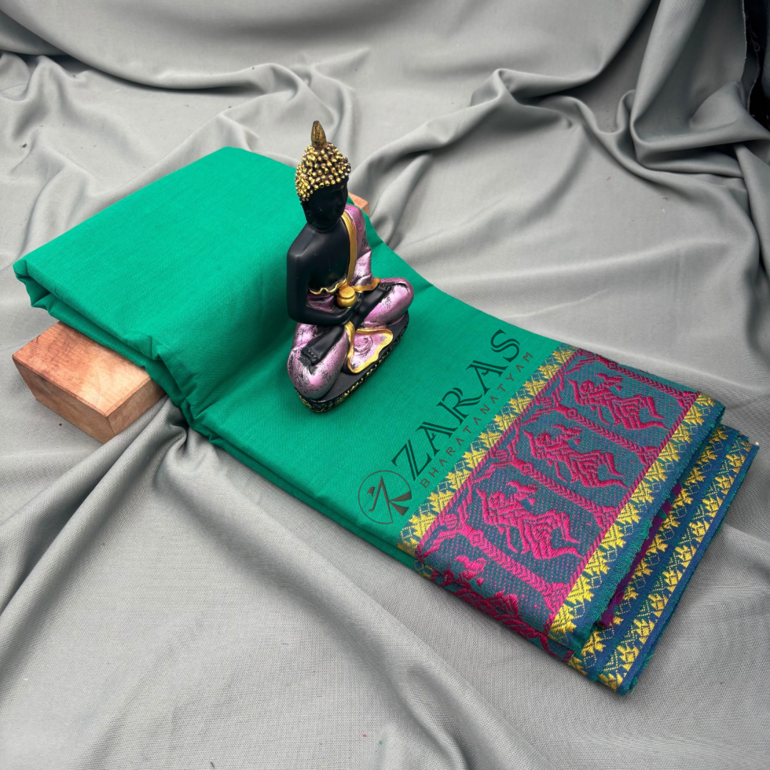 Bharatanatyam Dance Practice Saree - C Green B Pink Doll Border image 1
