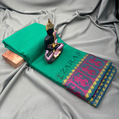 Bharatanatyam Dance Practice Saree - C Green B Pink Doll Border image 1