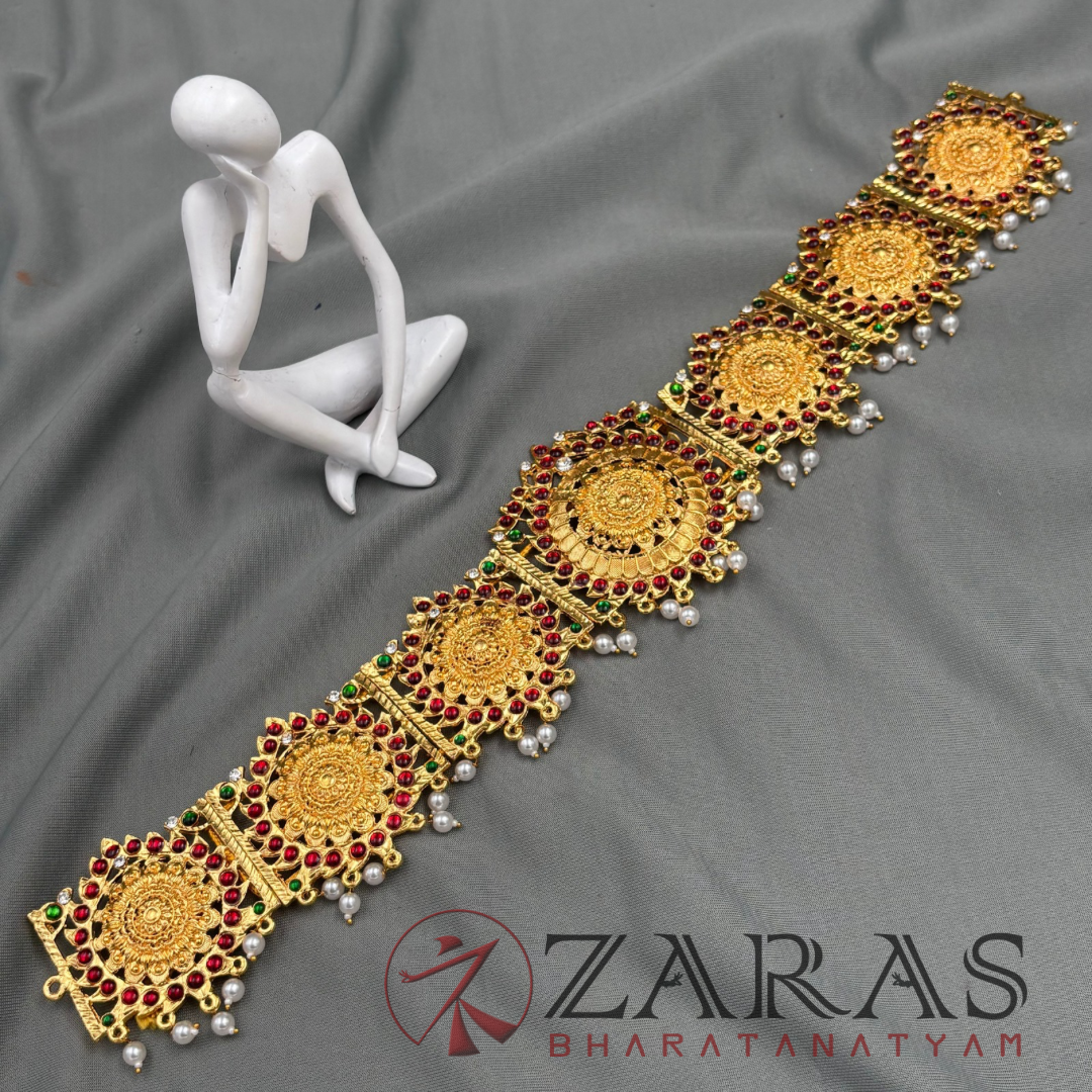 Bharatanatyam Dance Jewellery - RG Kemp Round Flower Hip Belt (Ottiyanam) image 3