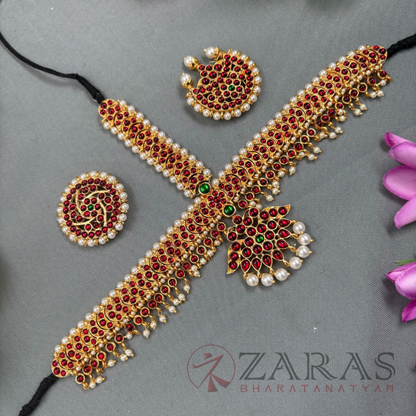 Bharatanatyam Dance Jewellery - Headset C Leaf RG Kemp Beads CS image 0