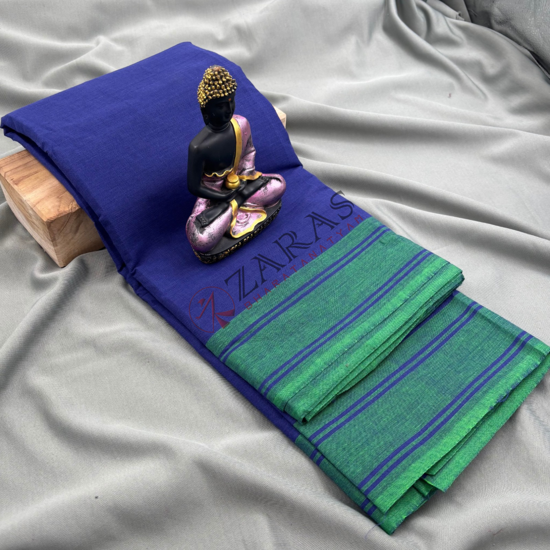 Bharatanatyam Dance Practice Saree - Blue with Green Plain Border image 0