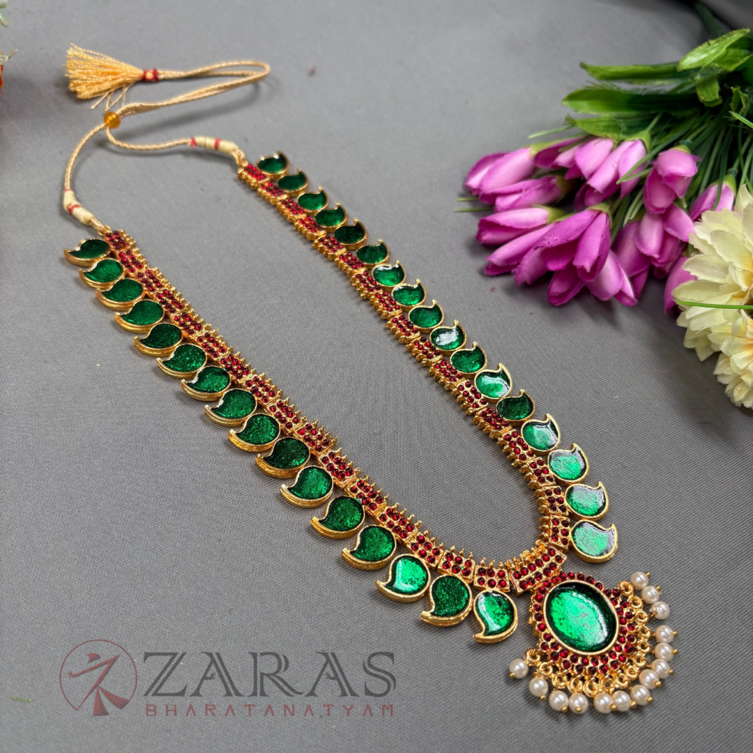 Bharatanatyam Dance Jewellery Haaram - Enamel Manga RG Kemp Beads Maalai / Long Haaram image 0