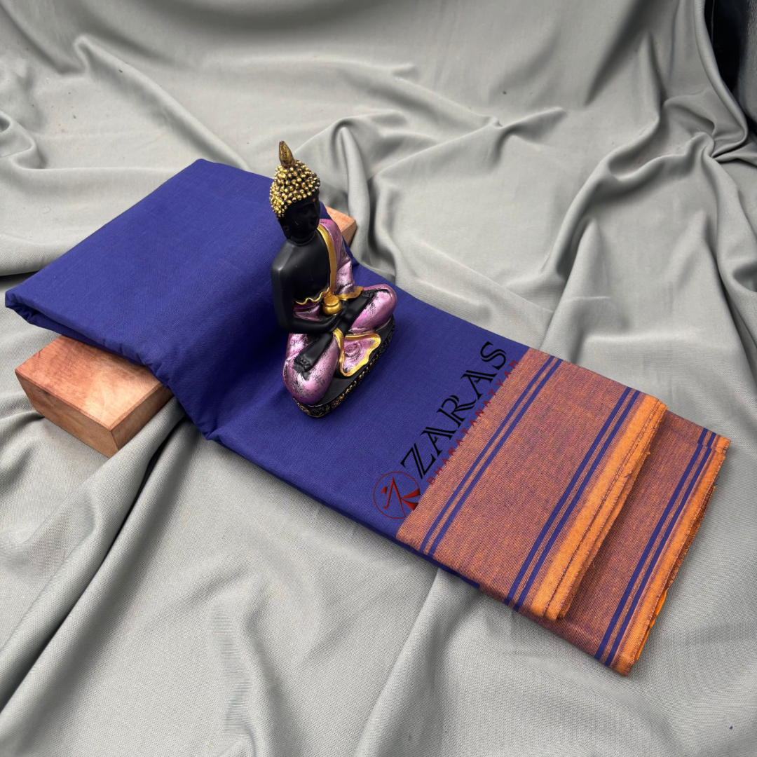Bharatanatyam Dance Practice Saree - D Blue With Mustard Plain Border image 1