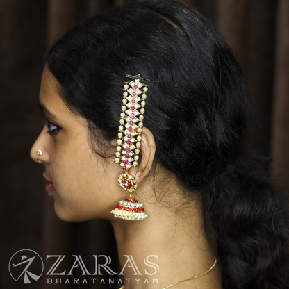 Bharatanatyam Dance Jewellery - White With Pink V Maatal With Beads image 1