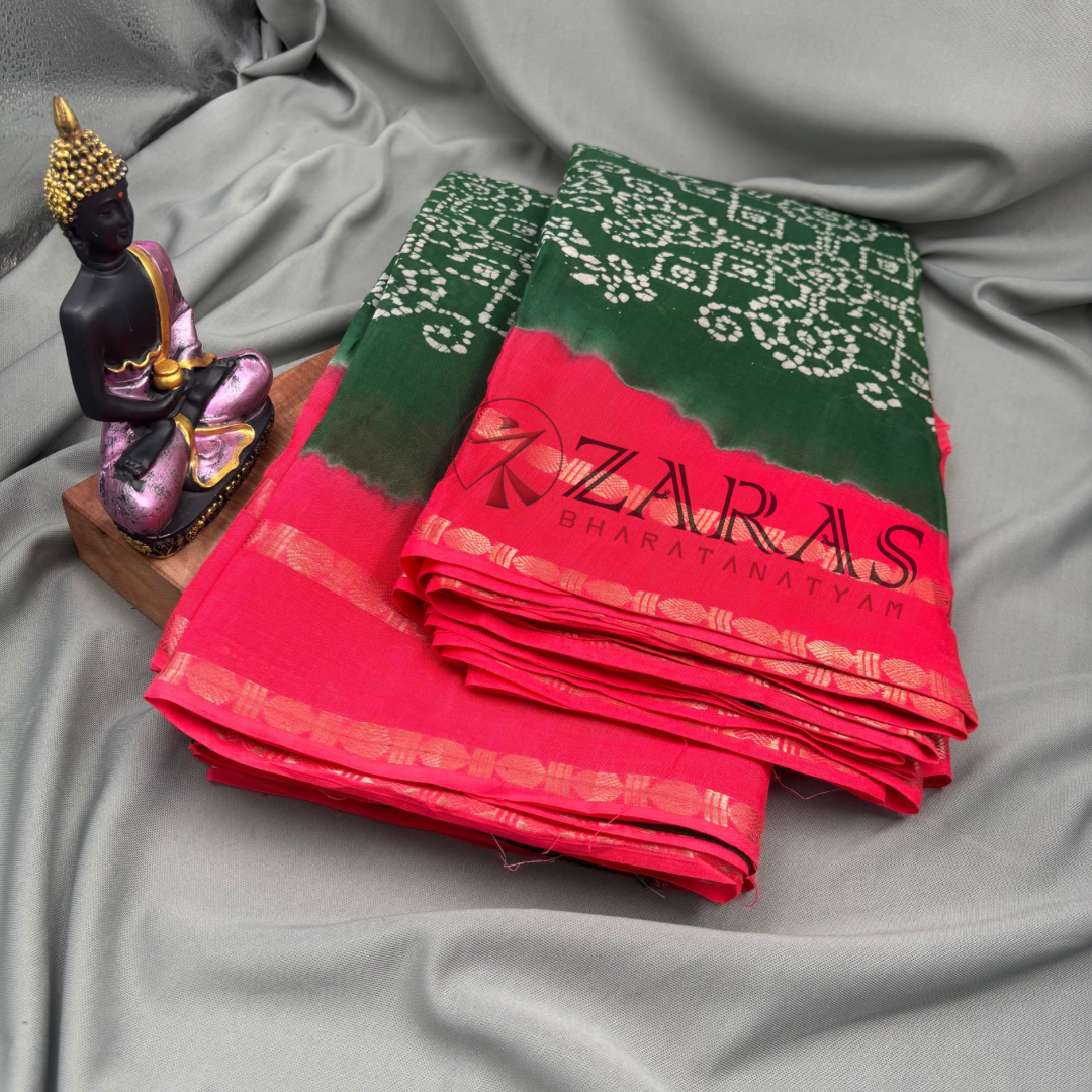 Bharatanatyam Dance Practice Saree - Green with Pink Bandini Saree image 2