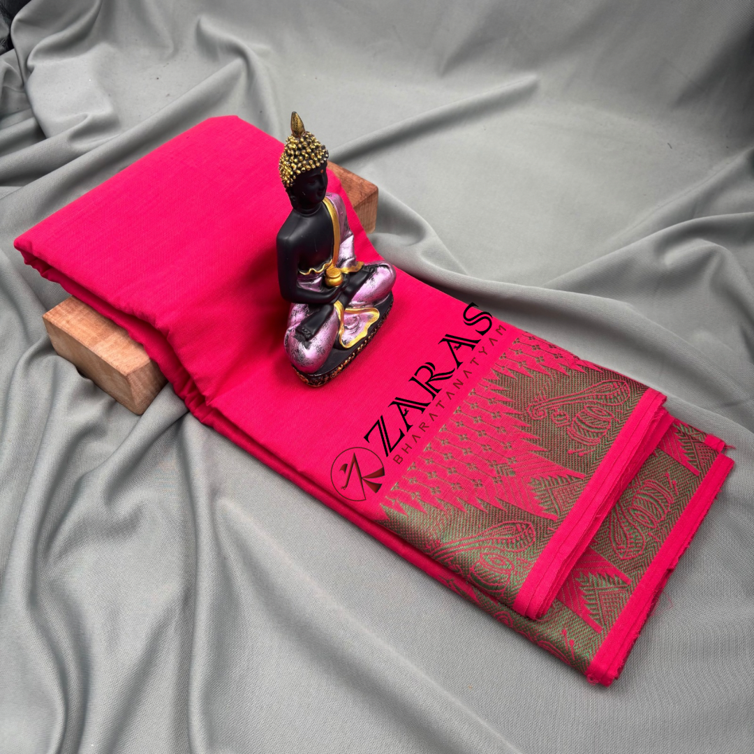 Bharatanatyam Dance Practice Saree - Pink Green Veena Border image 2