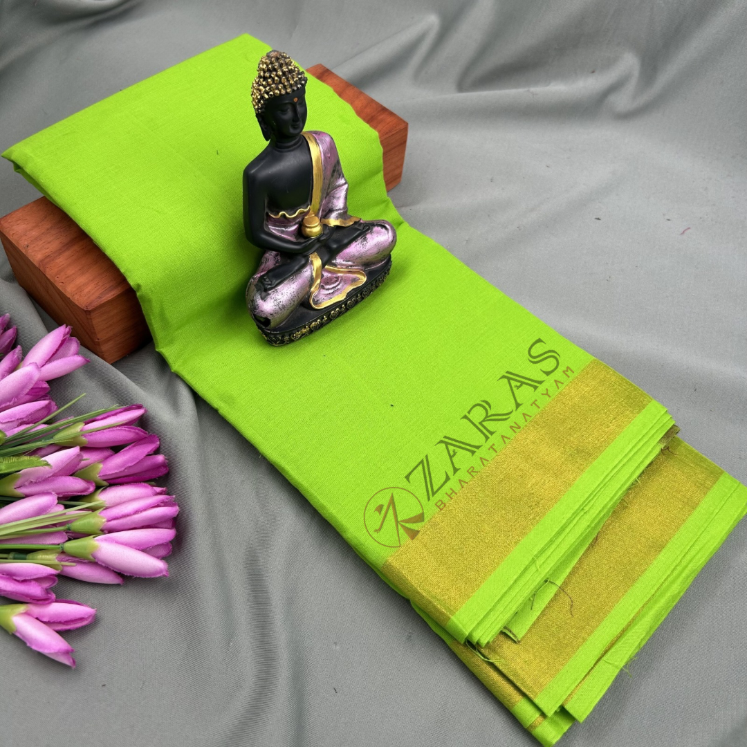 Bharatanatyam Dance Practice Saree - L Green with Gold Plain Border image 0