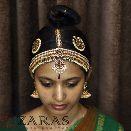 Bharatanatyam Dance Jewellery - Headset SOW & Round CS Red Green Kemp Be image 1