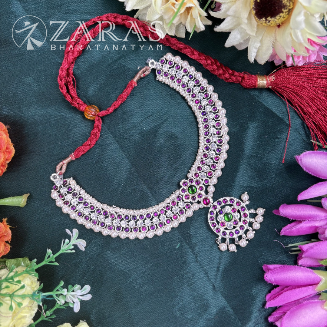 Bharatanatyam Dance Silver Jewellery - Sow Necklace PG Kemp Stone image 0