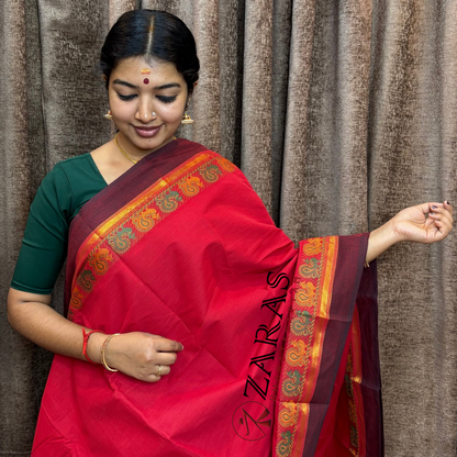Bharatanatyam Dance Practice Saree - B Red Vio Small Peacock Border image 0