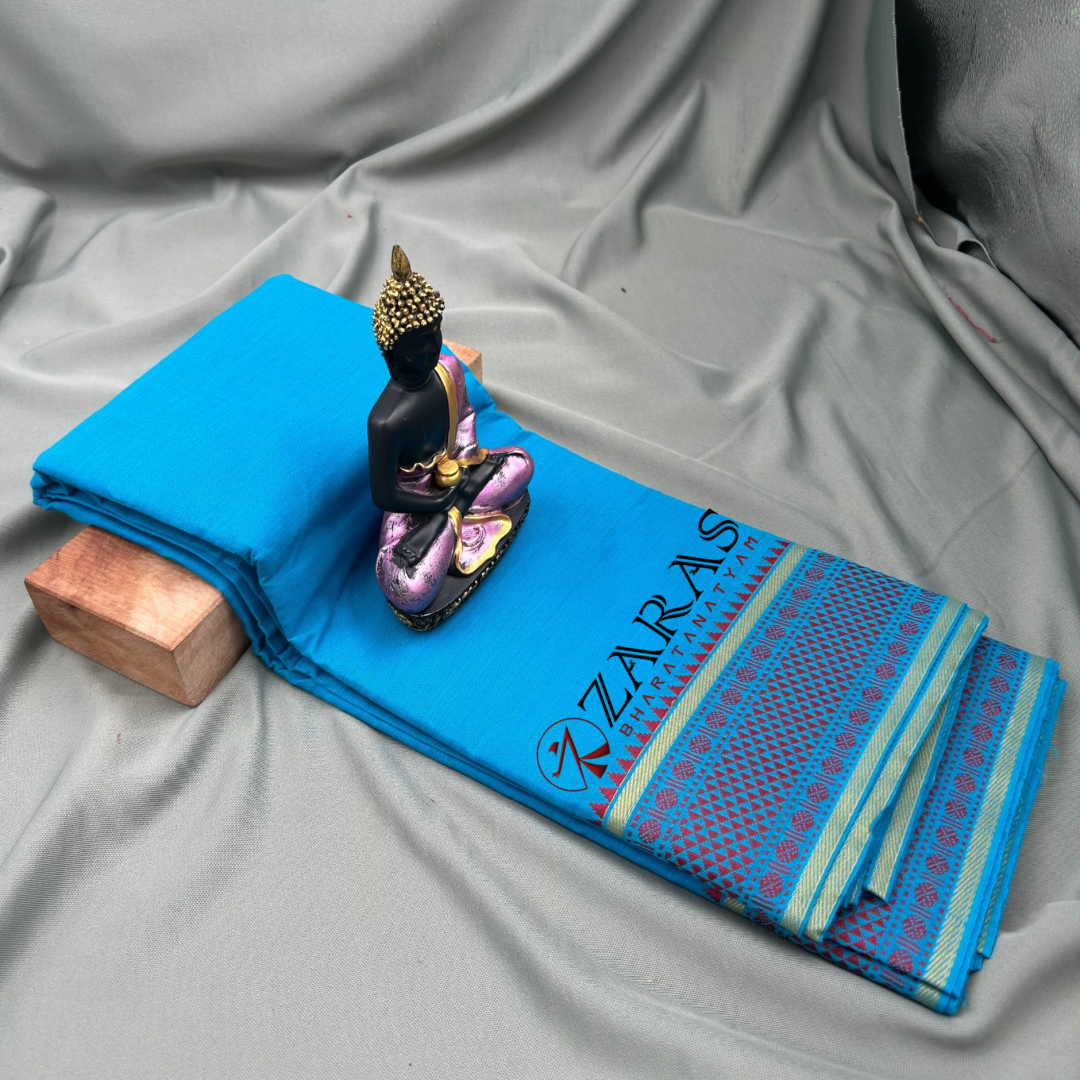 Bharatanatyam Dance Practice Saree - Blue Red Diamond Double Coin image 2