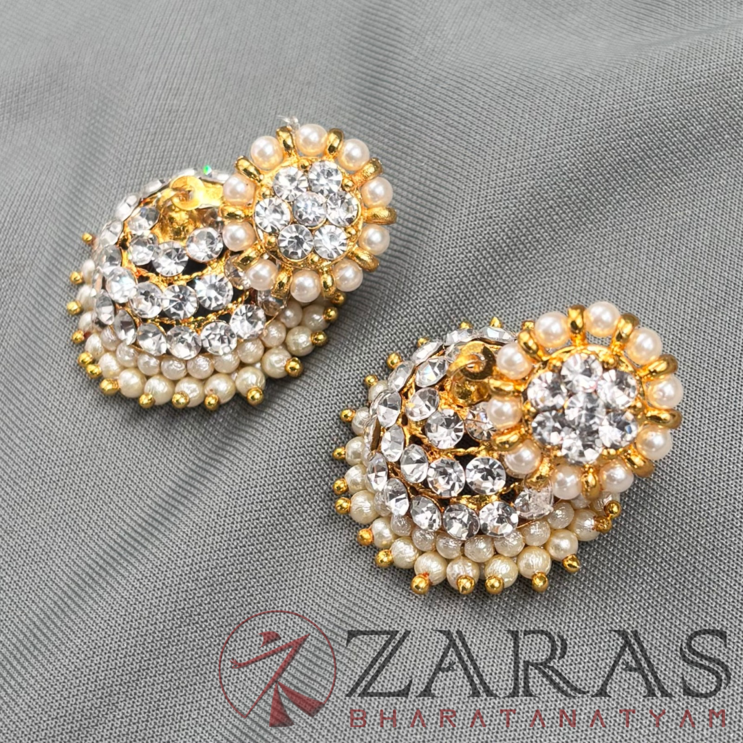 Bharatanatyam Dance Jewellery - 3L Full White Stone Jimiki with Kammal image 2