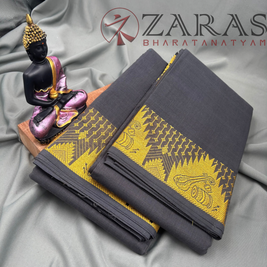Bharatanatyam Dance Practice Saree - Grey Gold Veena Border image 2