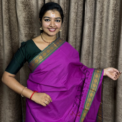 Bharatanatyam Dance Practice Saree - Purple with Green Single Coin Border image 0
