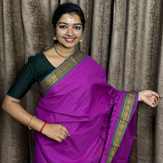 Bharatanatyam Dance Practice Saree - Purple with Green Single Coin Border image 0