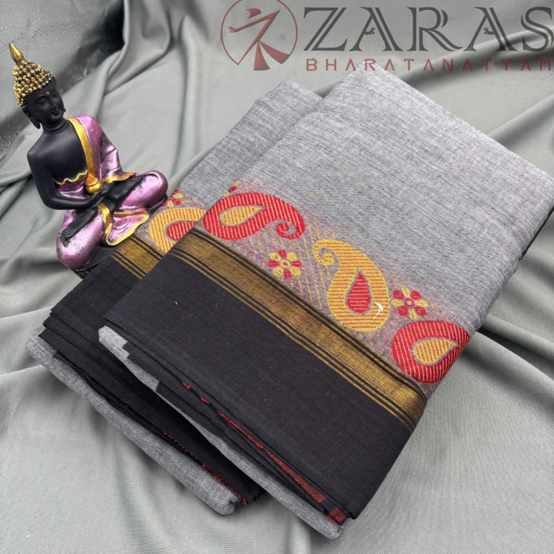 Bharatanatyam Dance Practice Saree - Grey Black Manga Border image 2