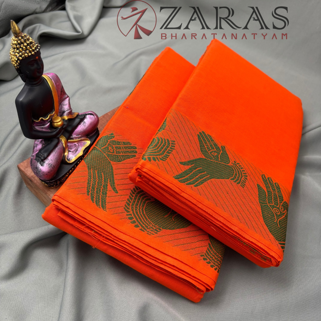 Bharatanatyam Dance Practice Saree - Orange with Green Mudra Border image 2
