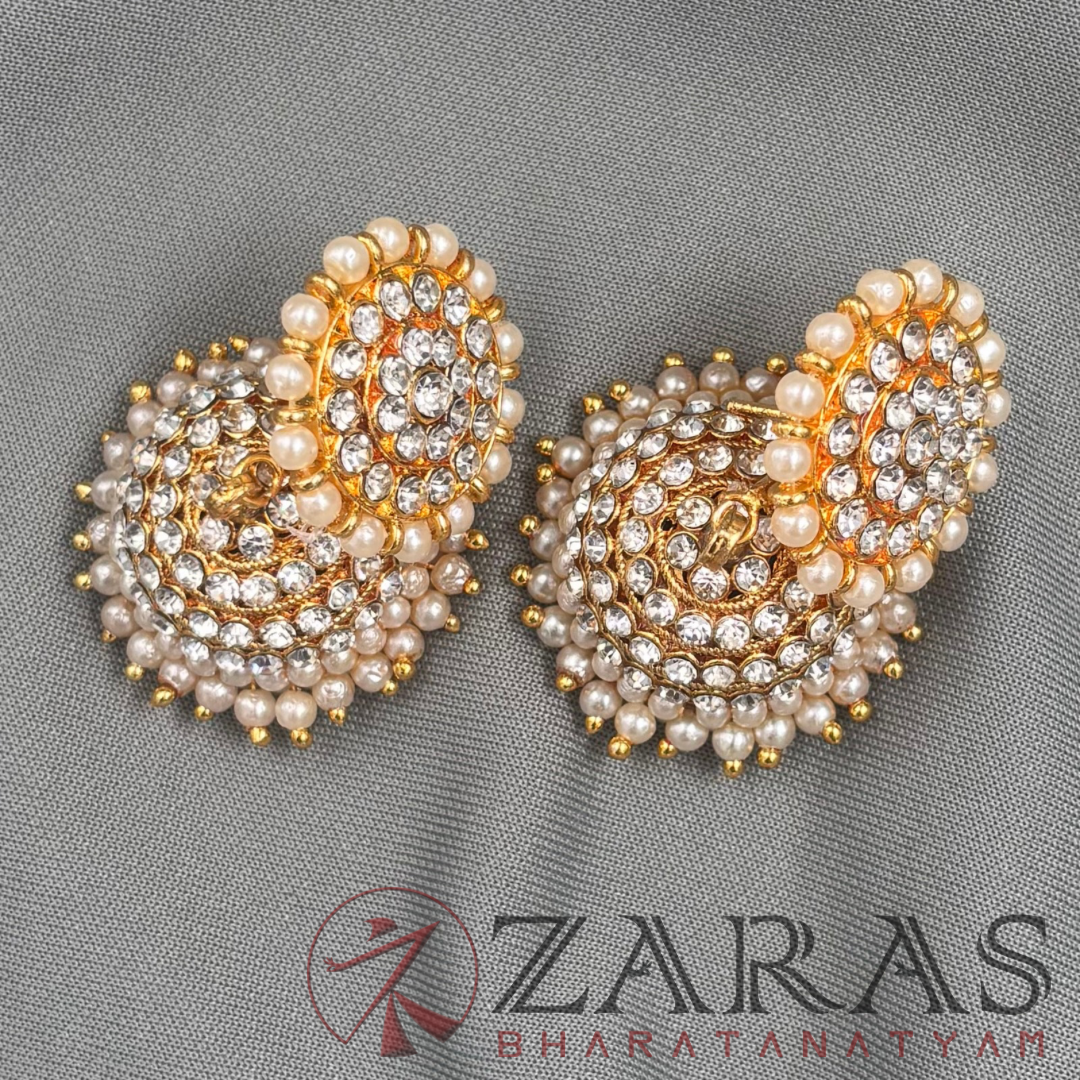 Bharatanatyam Dance Jewellery - 4L Jimiki with Kammal P Full White Stone image 2