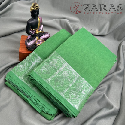 Bharatanatyam Dance Practice Saree - Green with Silver Doll Border image 1