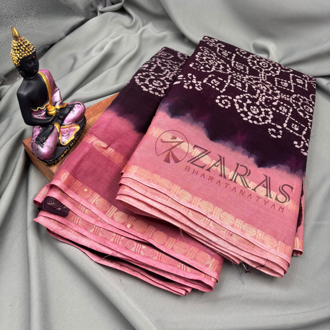 Bharatanatyam Dance Practice Saree - Dark V with Peach Bandini Saree image 2