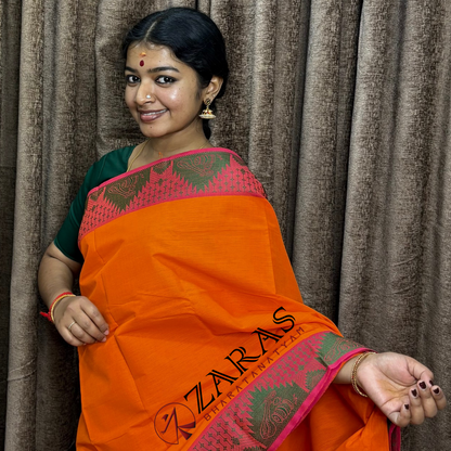 Bharatanatyam Dance Practice Saree - Orange Green Veena Border image 0