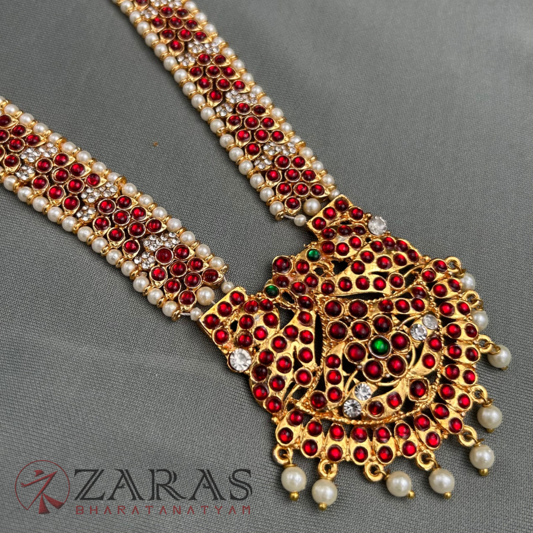Bharatanatyam Dance Jewellery - SOW with Pea Pearls RG Kemp CS Haaram / Long Chain image 2