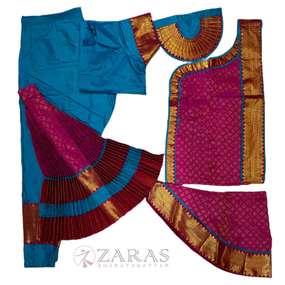 Bharatanatyam Dance Costume Readymade - Turquoise Blue with Pink Combination image 0