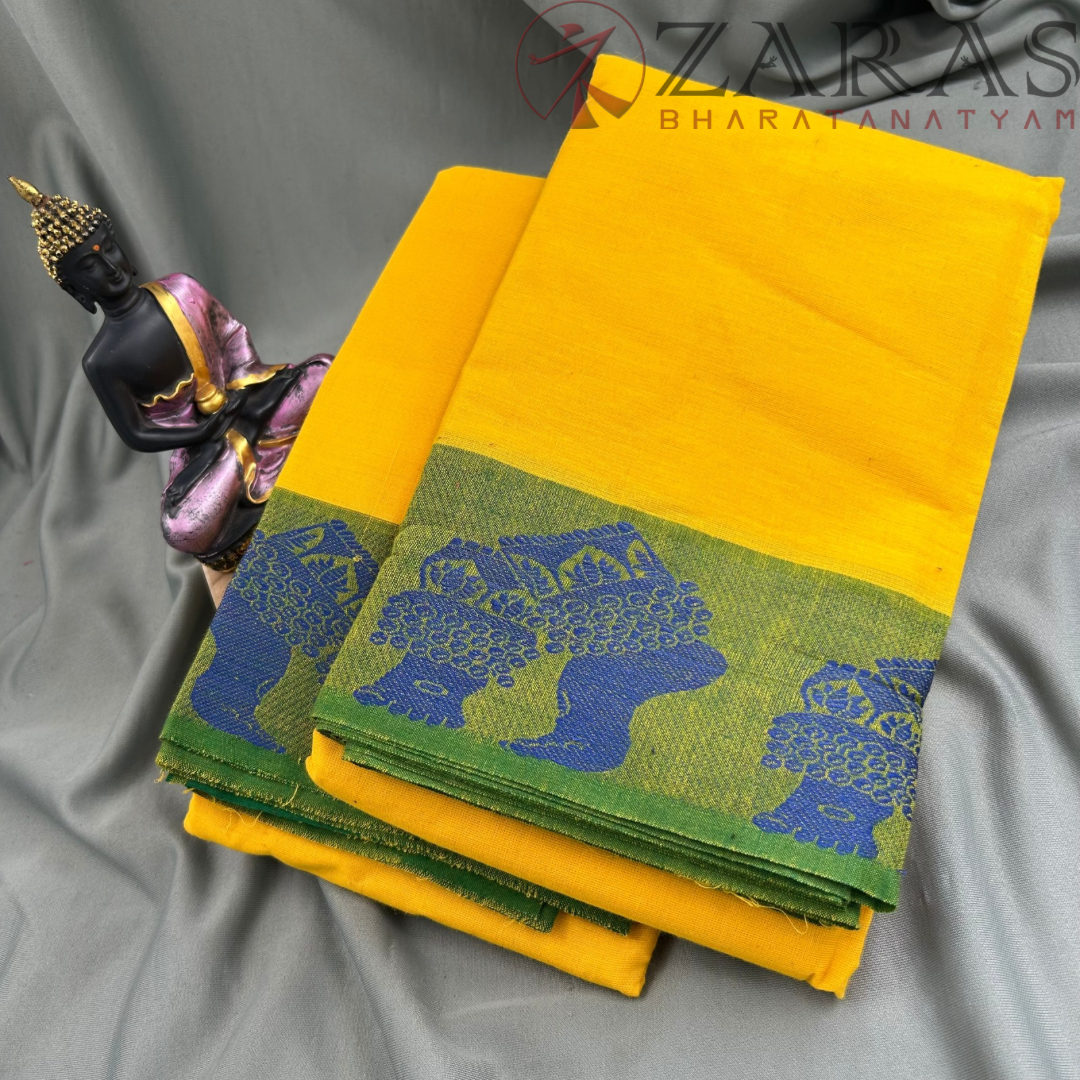 Bharatanatyam Dance Practice Saree - L Yellow with Blue Salangai Border image 1
