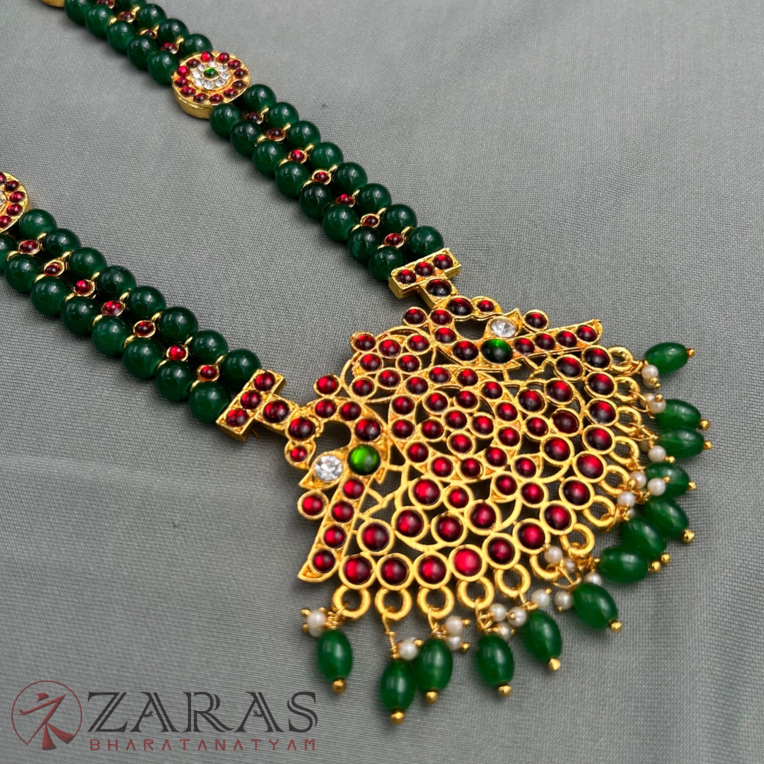 Bharatanatyam Dance Jewellery - Green Pe 2L Kemp Haaram Padak image 3