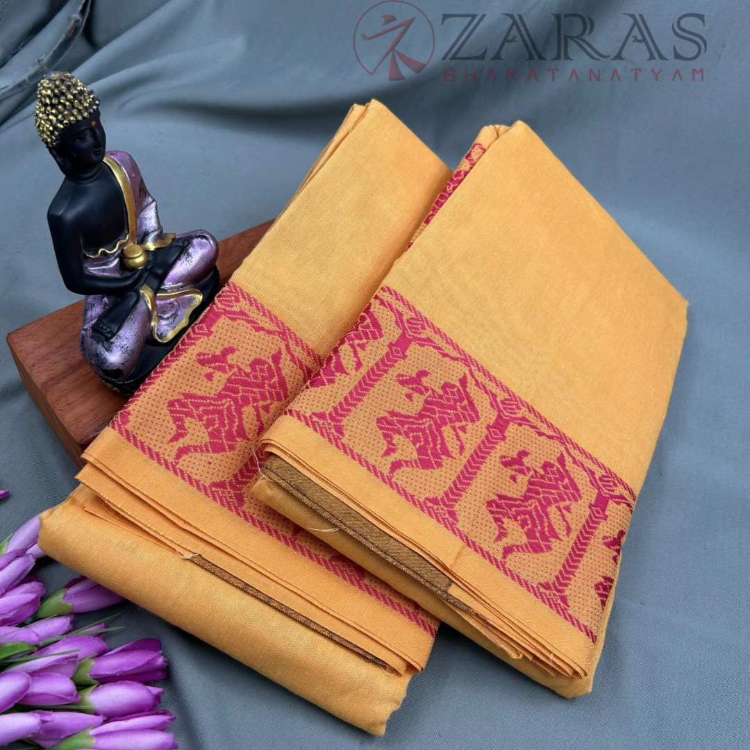 Bharatanatyam Dance Practice Saree - M Yellow with Pink Doll Border image 1