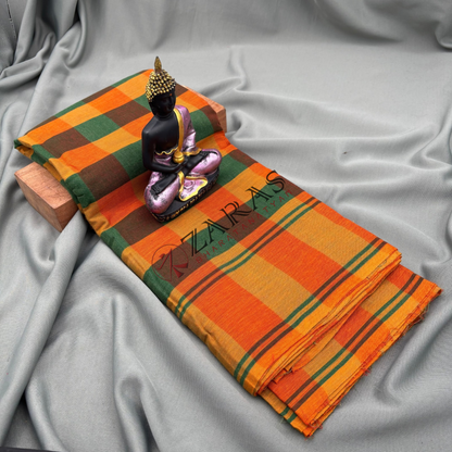 Bharatanatyam Dance Practice Saree - Mus Yellow Mix Green Checked Plain Border image 0