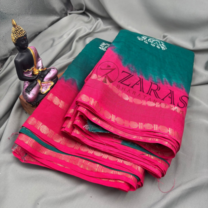 Bharatanatyam Dance Practice Saree - C Green with Pink Bandini Saree image 2