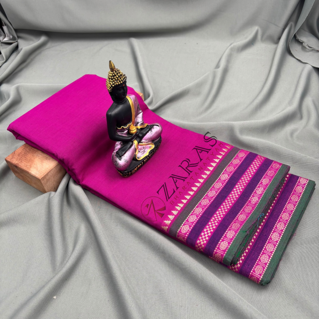 Bharatanatyam Dance Practice Saree - Purple with Green Double Coin Border image 1