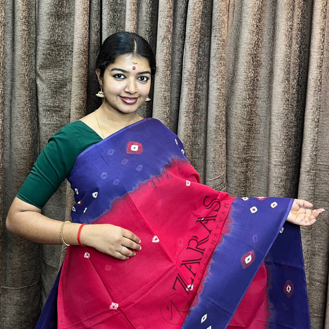 Bharatanatyam Dance Practice Saree - Pink with Violet Bandini Saree image 0