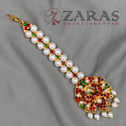 Bharatanatyam Dance Jewellery - Leaf RG Kemp Netti Chutti Bo 2 Line Pearls image 3