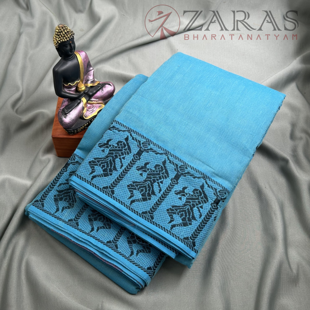 Bharatanatyam Dance Practice Saree - L Blue with Black Doll Border image 1