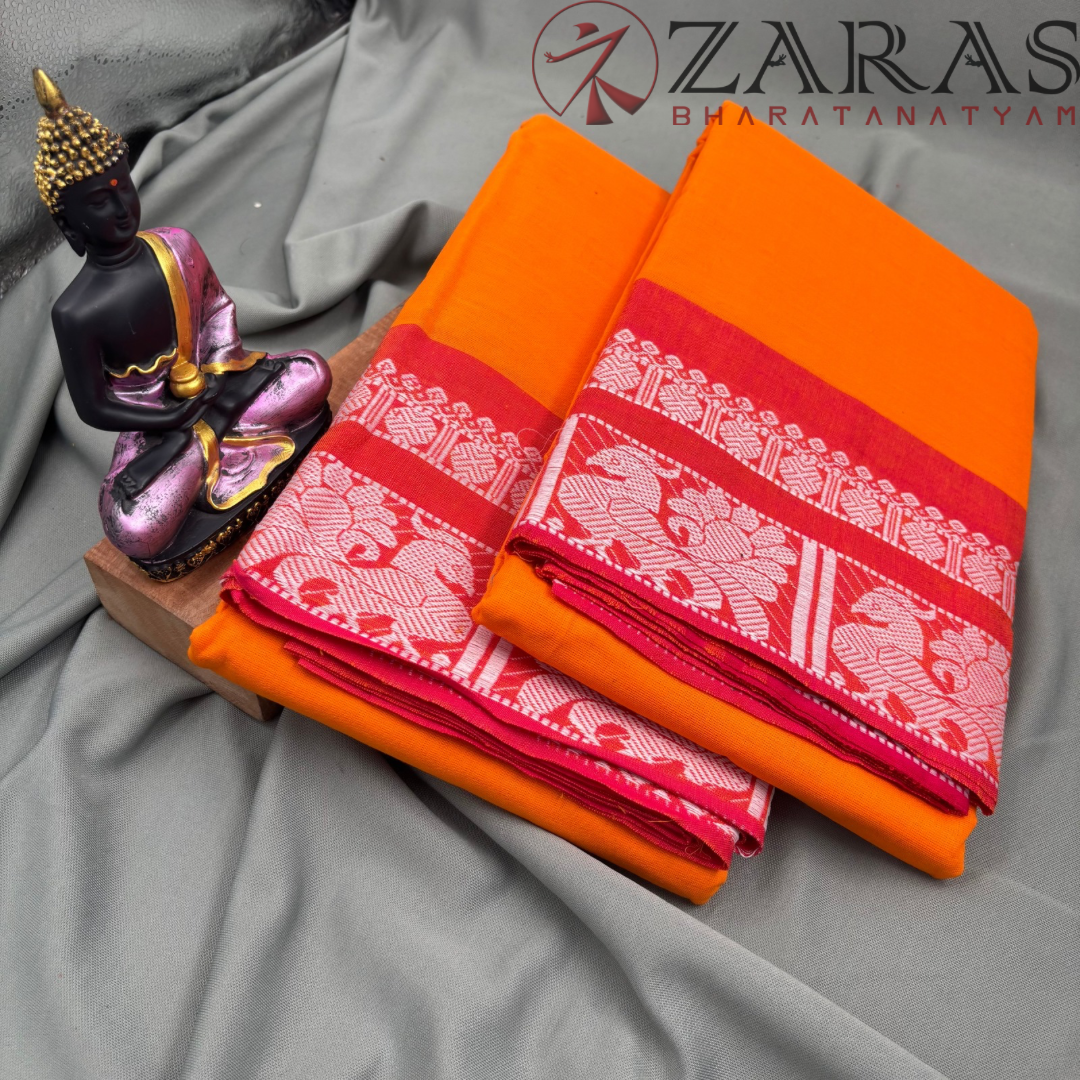 Bharatanatyam Dance Practice Saree - M Yellow White Big Peacock Border image 2
