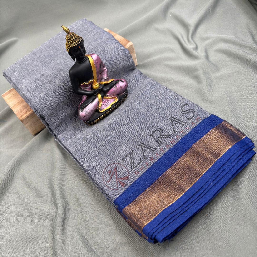 Bharatanatyam Dance Practice Saree - Grey Mix Blue Plain Border image 0
