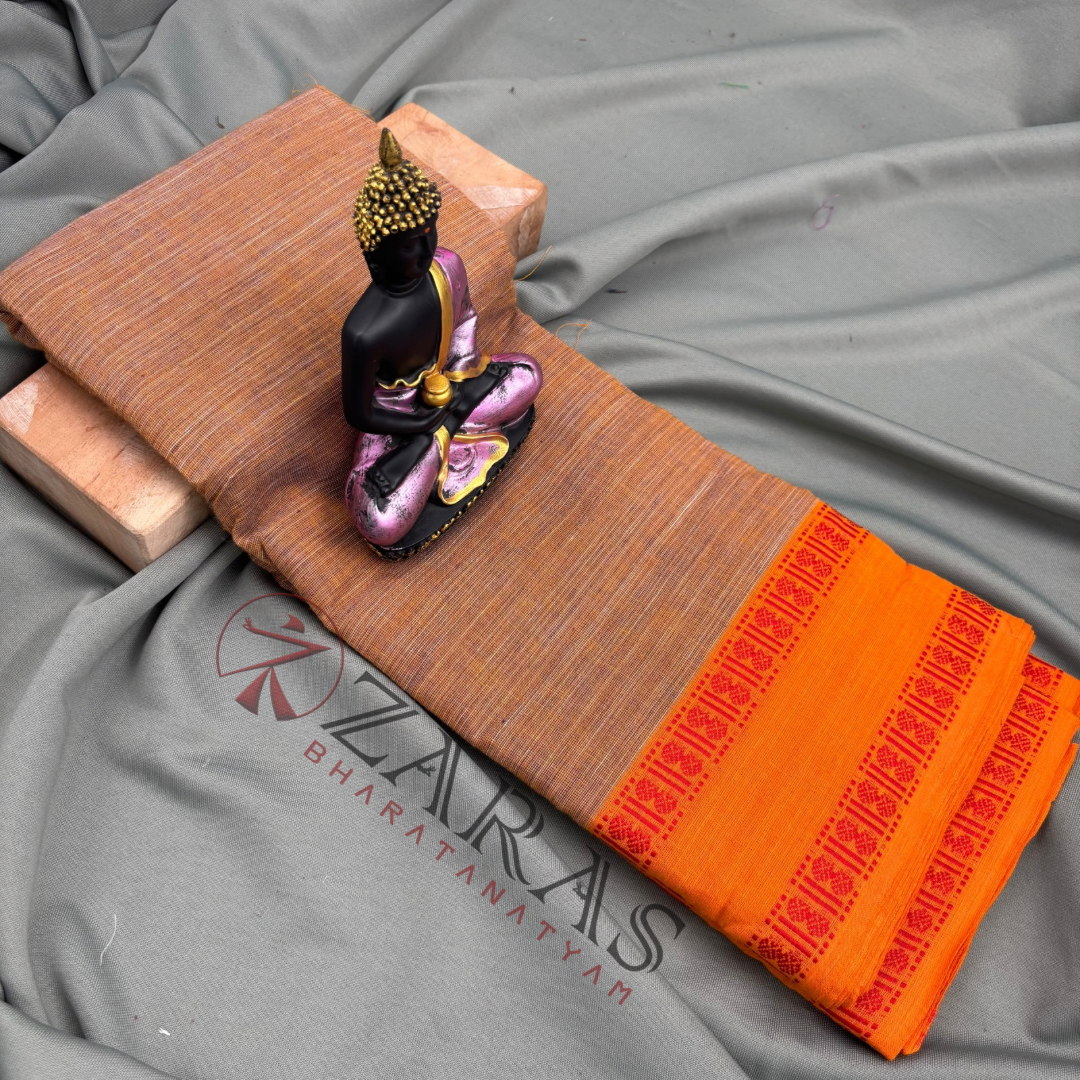 Bharatanatyam Dance Practice Saree - Sandal Red Double Coin Border image 0
