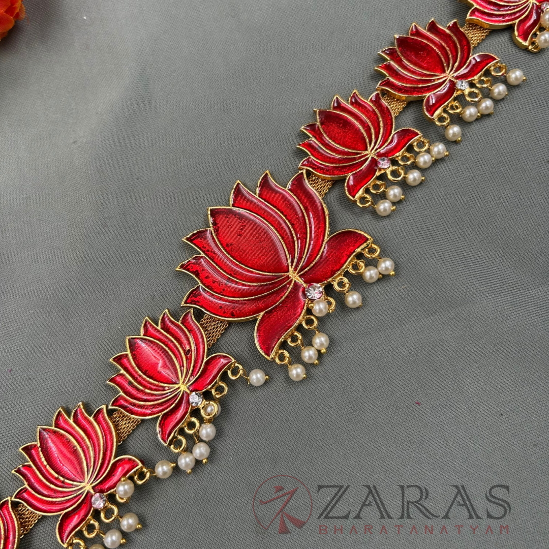 Bharatanatyam Dance Jewellery - Lotus Red Enamel Hip Belt RG Kemp CS (Ottiyanam) image 1