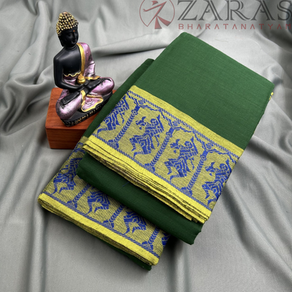Bharatanatyam Dance Practice Saree - B Green with Blue Doll Border image 1