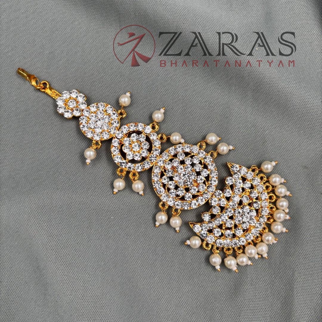 Bharatanatyam Dance Jewellery - Round & Moon Full Stone Netti Chutti image 2