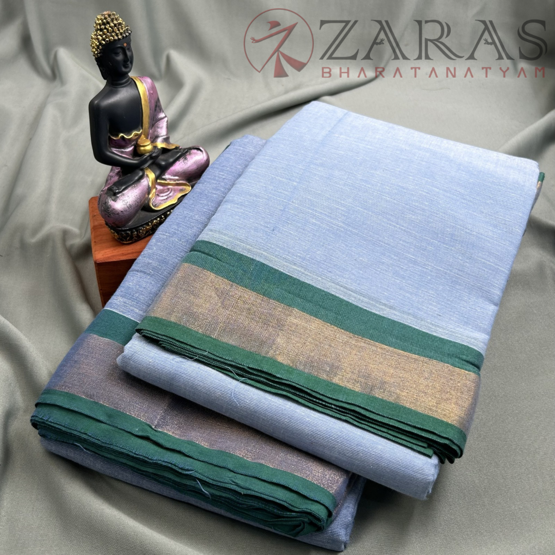 Bharatanatyam Dance Practice Saree - L Blue with Green Plain Border image 1