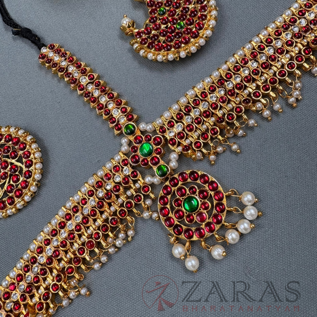 Bharatanatyam Dance Jewellery - Headset Round Leaf RG Kemp Beads CS image 2