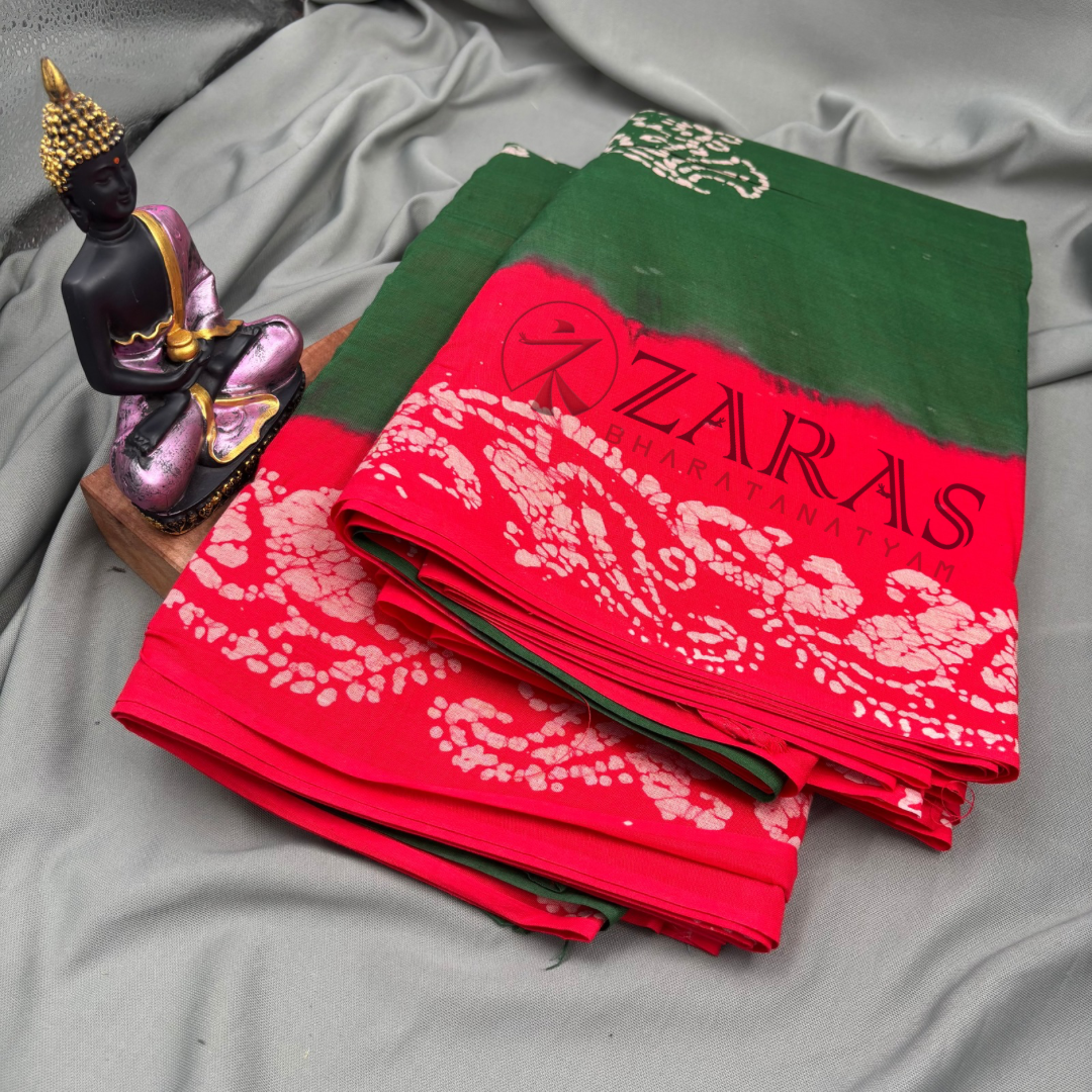 Bharatanatyam Dance Practice Saree - D Green with Red Bandini Saree image 2